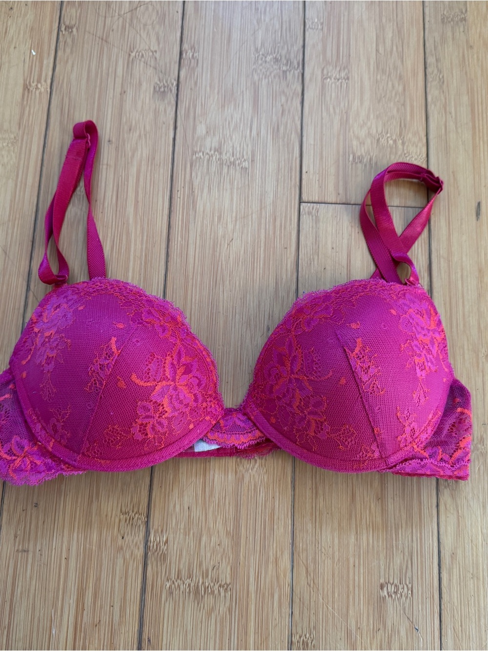 Y2K hot pink lace push-up bra